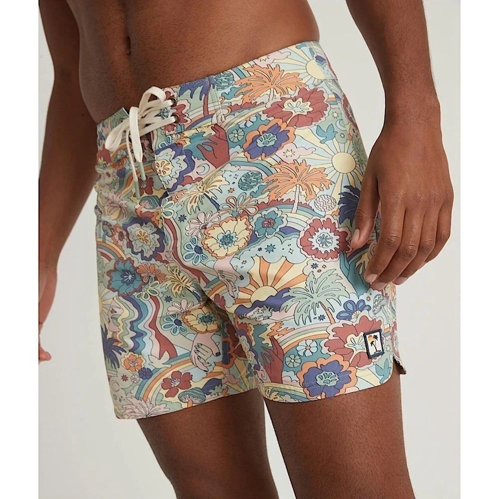 NWT MARINE LAYER Men’s Groovy Vintage Tropical Print 6.5” Inseam Board Shorts 30